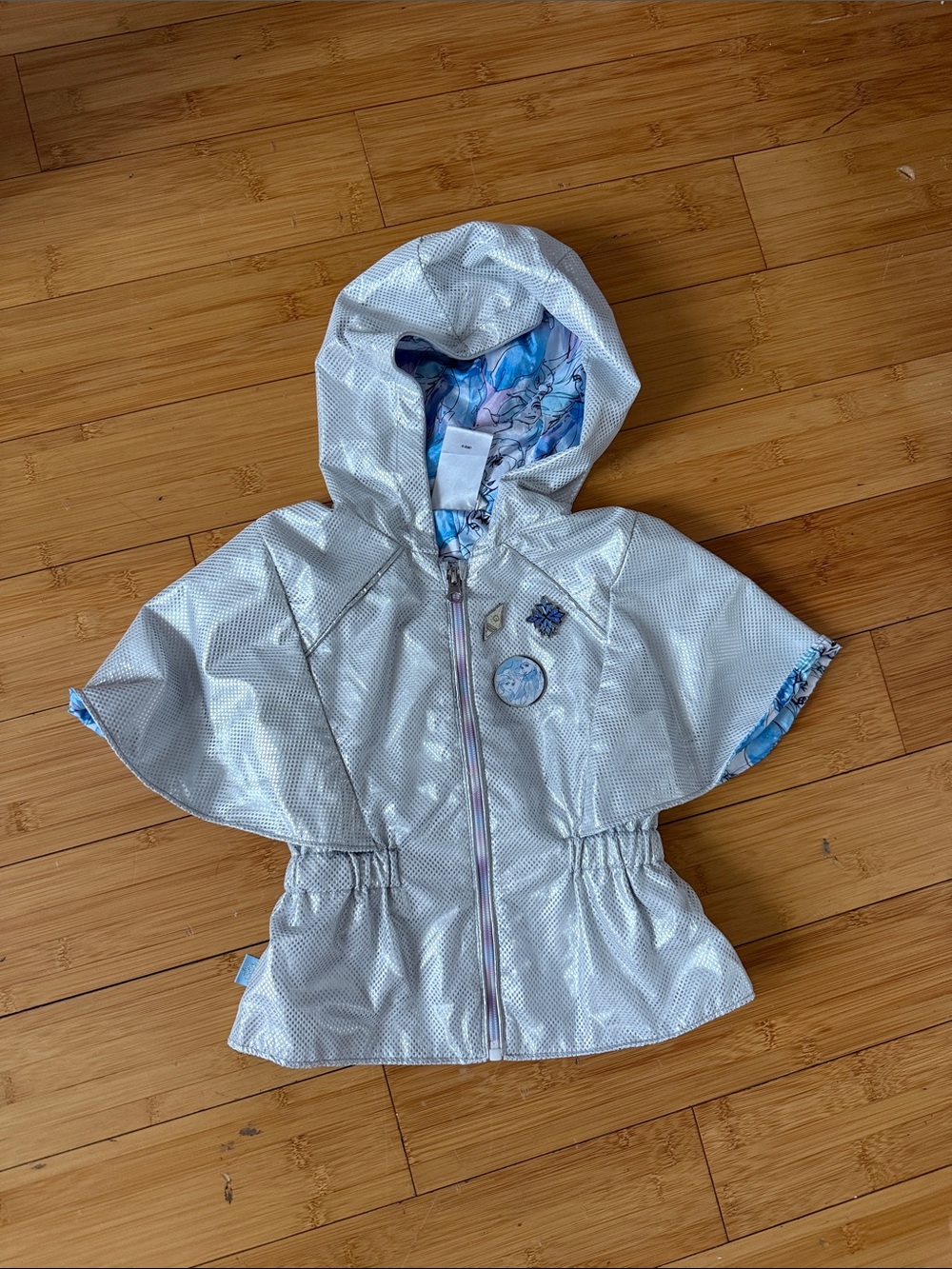 Kids Silver Hooded Disney Frozen Rain Cape Jacket 4T